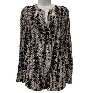 Carmen Marc Valvo Black and Cream Patterned Blouse